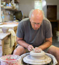 Potter Tom Clarkson in his pottery studio in Charlottesville, Virginia